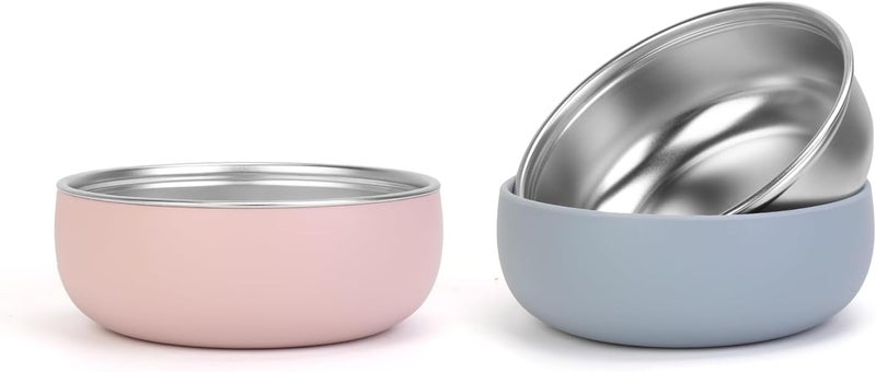 ShineMe Stainless Steel Baby Bowls, 2 pack Toddler Bowls with Removable Colorful Silicone Sleeve, Unbreakable Kids Bowls Non-Slip for Candy, Soup, Cereal, Yogurt, Snacks... - Image 1